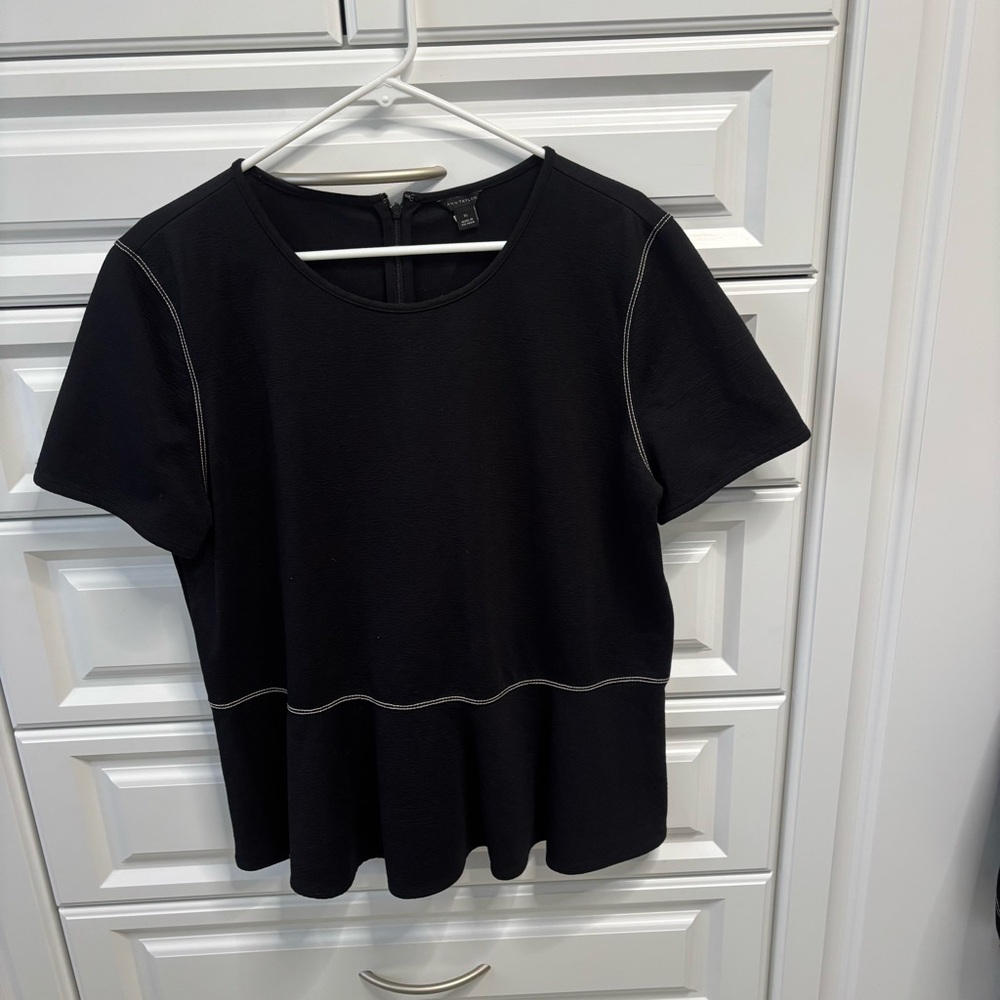 Ann Taylor Black Blouse with White Stitching